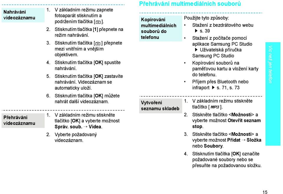 Přehrávání multimediálních souborů Kopírování multimediálních souborů do telefonu Použijte tyto způsoby: Stažení z bezdrátového webu s.