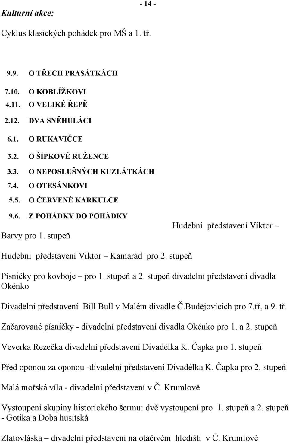 stupeň a 2. stupeň divadelní představení divadla Okénko Divadelní představení Bill Bull v Malém divadle Č.Budějovicích pro 7.tř, a 9. tř.