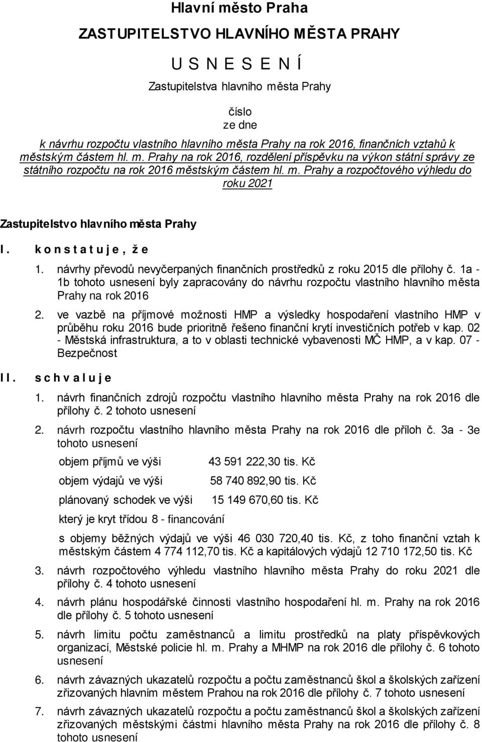 konstatuje, že 1. návrhy převodů nevyčerpaných finančních prostředků z roku 2015 dle přílohy č.