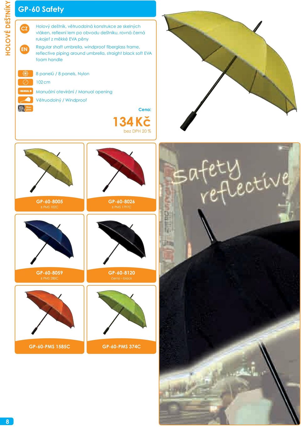 around umbrella, straight black soft EVA foam handle 8 panelů / 8 panels, Nylon 102 cm Manuální otevírání / Manual