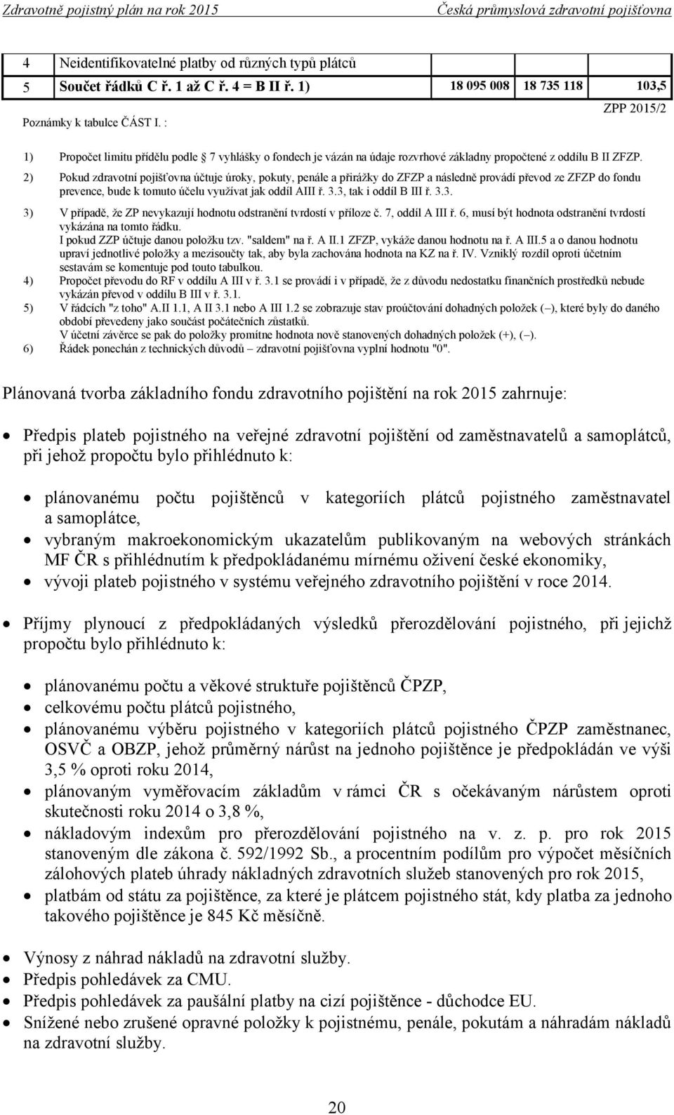 2) Pokud zdravotní pojišťovna účtuje úroky, pokuty, penále a přirážky do ZFZP a následně provádí převod ze ZFZP do fondu prevence, bude k tomuto účelu využívat jak oddíl AIII ř. 3.