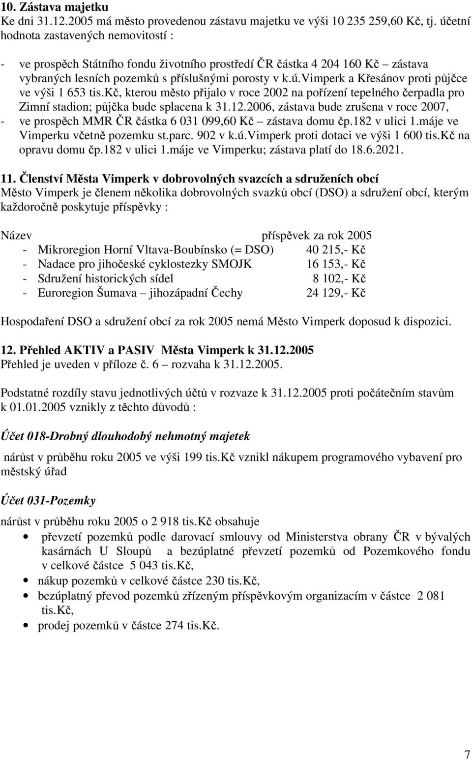 k, kterou msto pijalo v roce 2002 na poízení tepelného erpadla pro Zimní stadion; pjka bude splacena k 31.12.