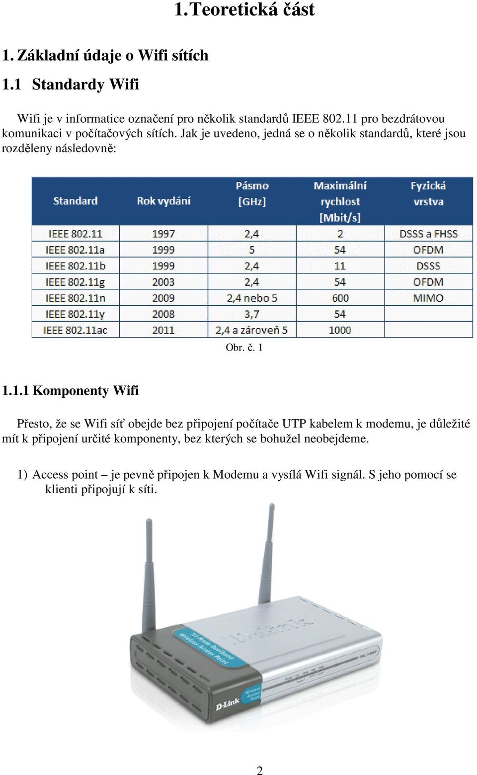 1 1.1.1 Komponenty Wifi Přesto, že se Wifi síť obejde bez připojení počítače UTP kabelem k modemu, je důležité mít k připojení určité