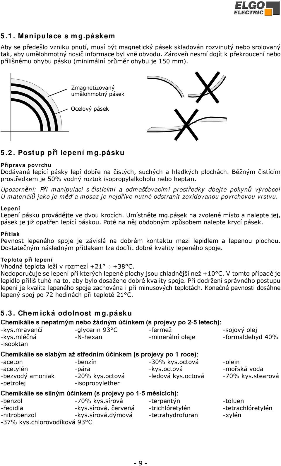 pásku Příprava povrchu Dodávané lepící pásky lepí dobře na čistých, suchých a hladkých plochách. Běžným čistícím prostředkem je 50% vodný roztok isopropylalkoholu nebo heptan.