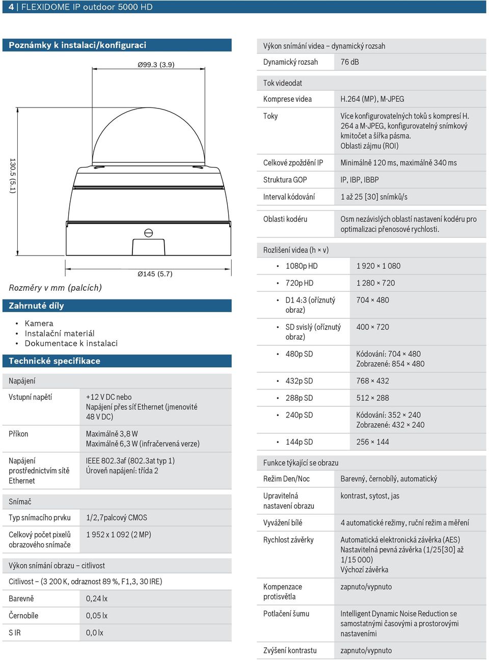 1) Celkové zpoždění IP Strktra GOP Interval kódování Minimálně 120 ms, maximálně 340 ms IP, IBP, IBBP 1 až 25 [30] snímků/s Oblasti kodér Rozlišení videa (h v) Osm nezávislých oblastí nastavení kodér