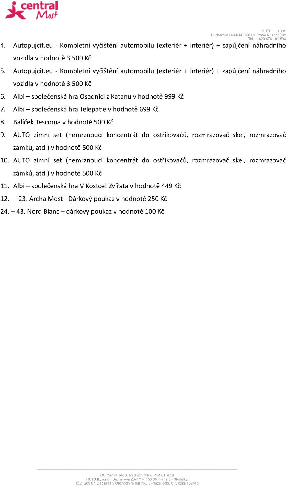 AUTO zimní set (nemrznoucí koncentrát do ostřikovačů, rozmrazovač skel, rozmrazovač zámků, atd.) v hodnotě 500 Kč 10.