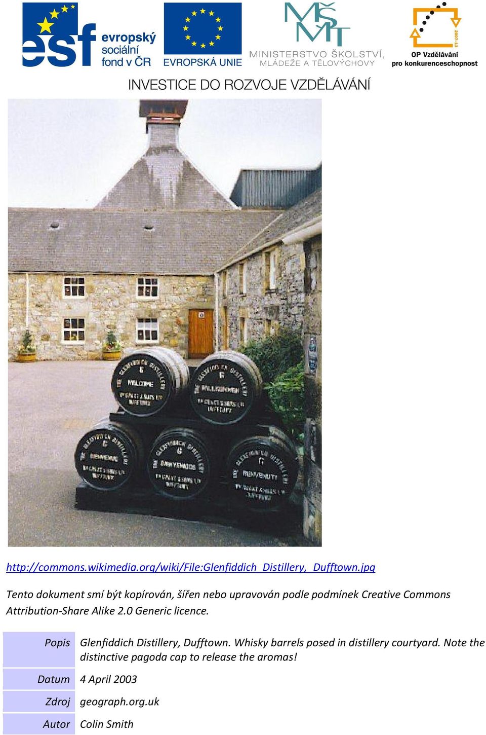 Popis Glenfiddich Distillery, Dufftown.