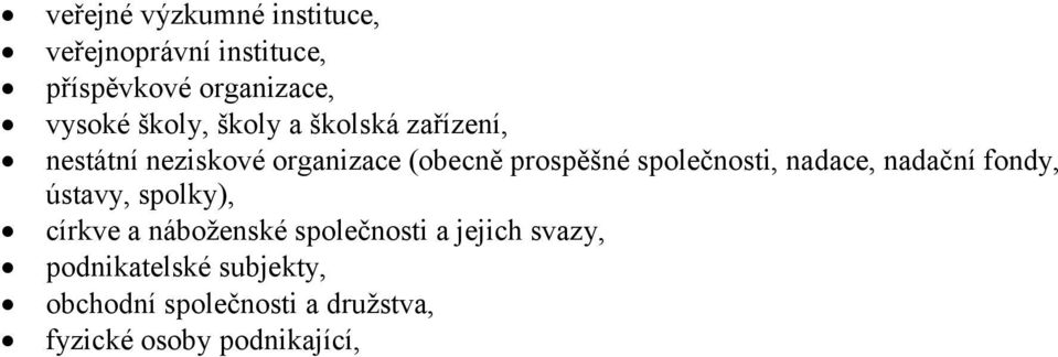 společnosti, nadace, nadační fondy, ústavy, spolky), církve a náboženské společnosti a