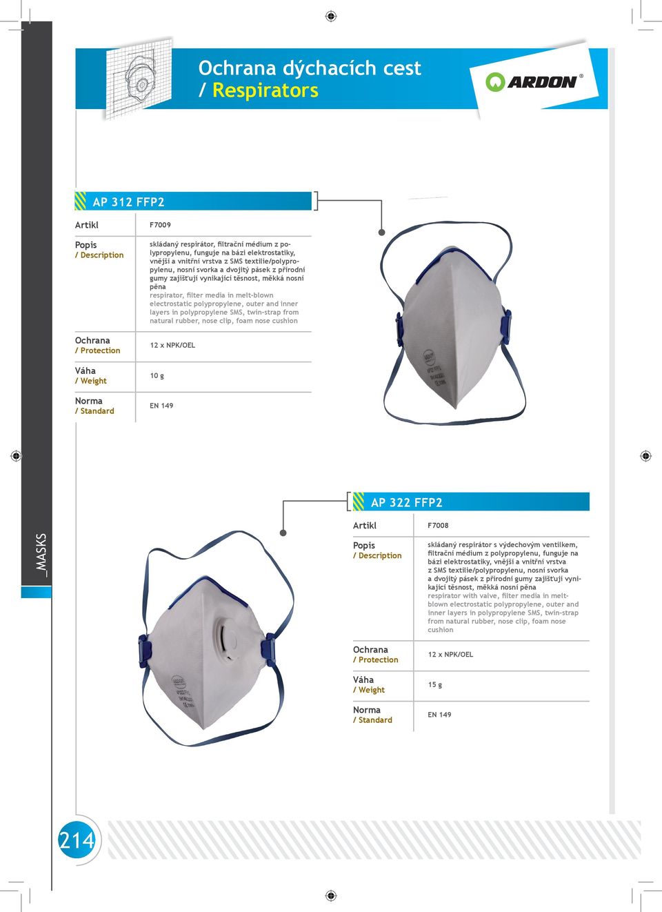 nose clip, foam nose cushion 10 g AP 322 FFP2 F7008 _MASKS skládaný respirátor s výdechovým ventilkem, filtrační médium z polypropylenu, funguje na bázi elektrostatiky, vnější a vnitřní vrstva z SMS