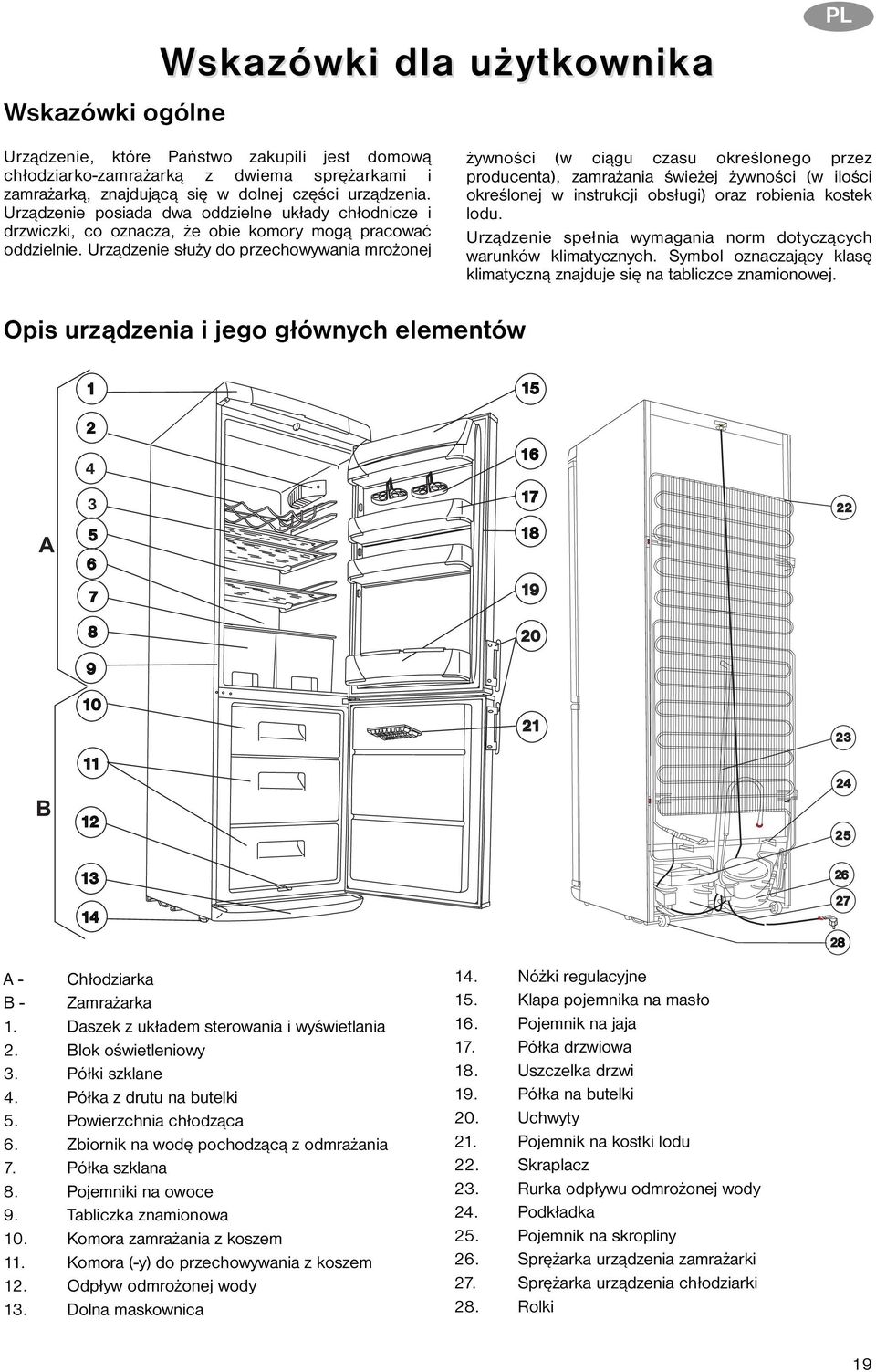 Urządzenie służy do przechowywania mrożonej żywności (w ciągu czasu określonego przez producenta), zamrażania świeżej żywności (w ilości określonej w instrukcji obsługi) oraz robienia kostek lodu.