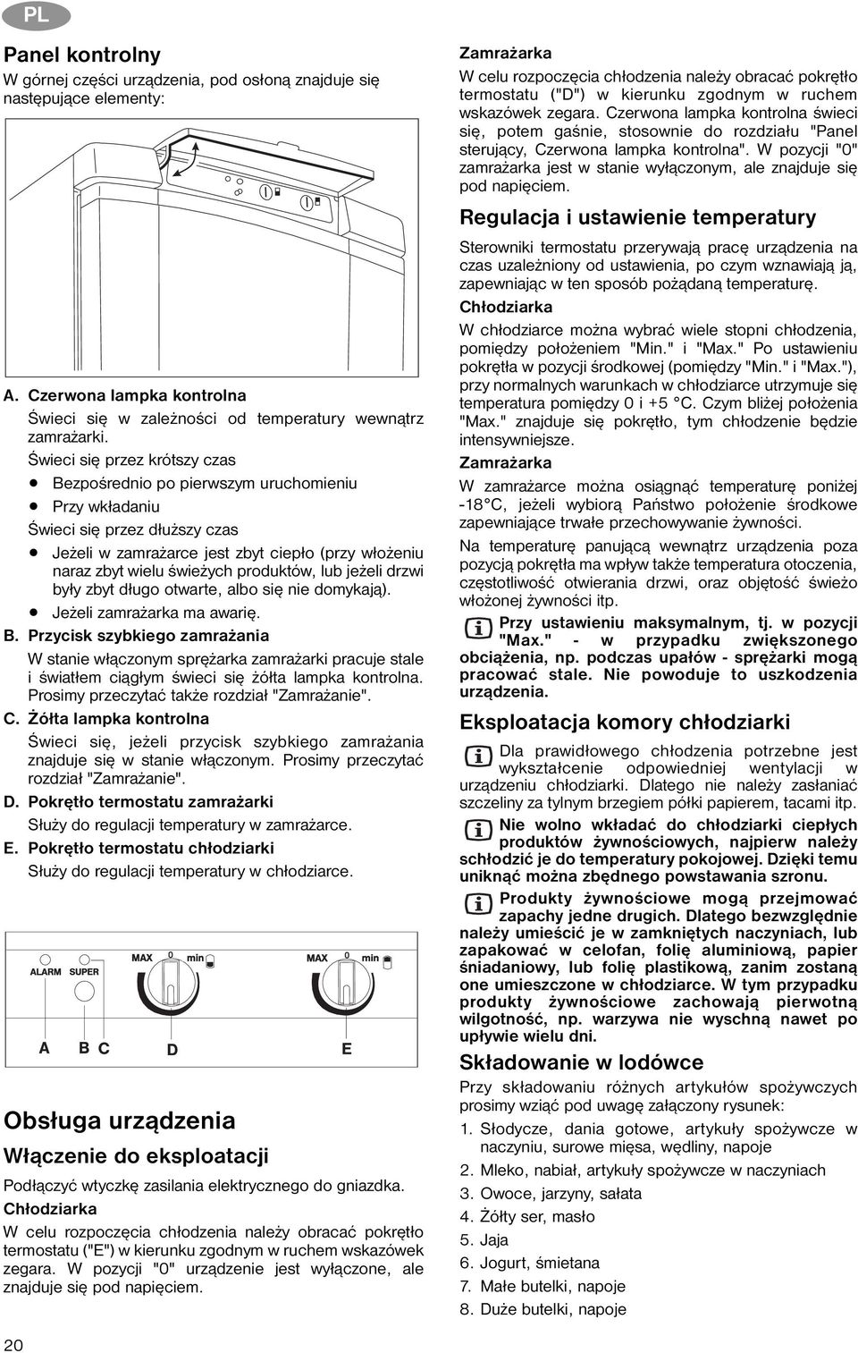 produktów, lub jeżeli drzwi były zbyt długo otwarte, albo się nie domykają). Jeżeli zamrażarka ma awarię. B.