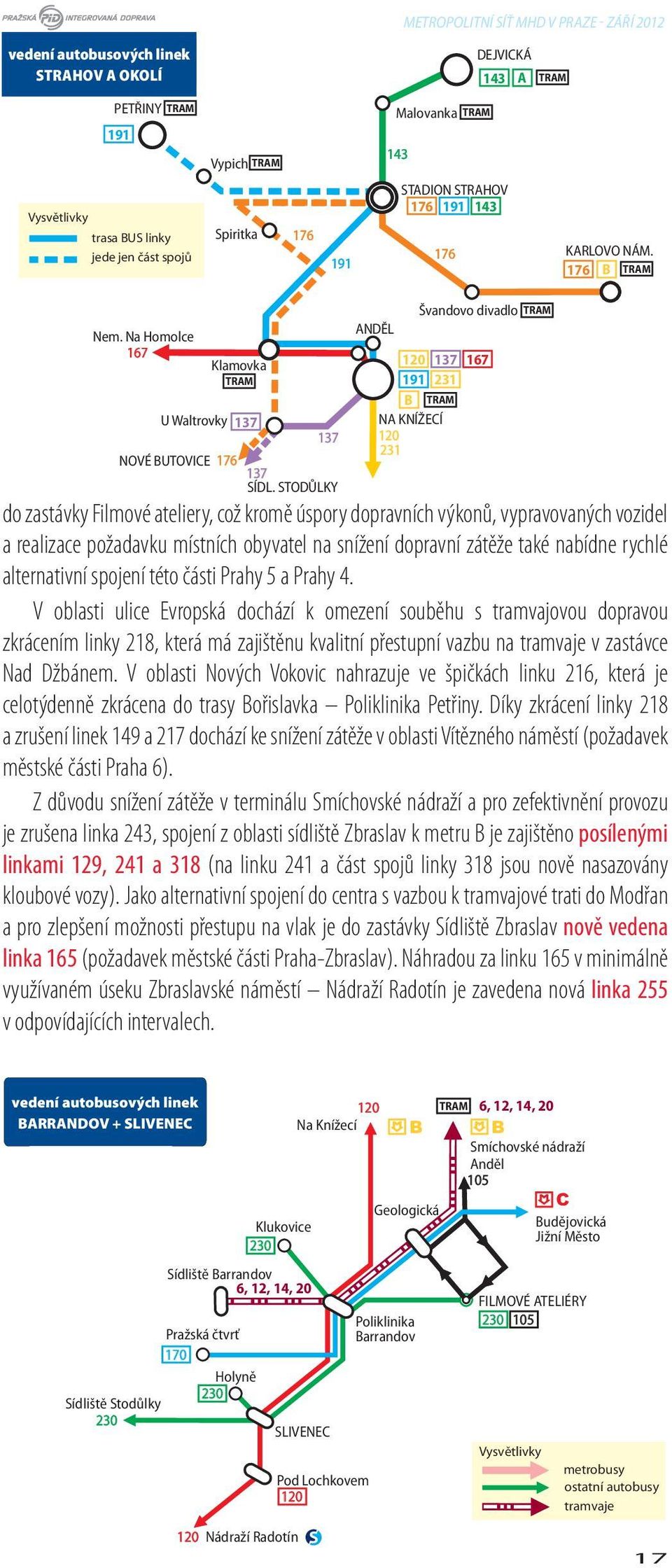 V oblasti ulice Evropská dochází k omezení souběhu s tramvajovou dopravou zkrácením linky 218, která má zajištěnu kvalitní přestupní vazbu na tramvaje v zastávce Nad Džbánem.