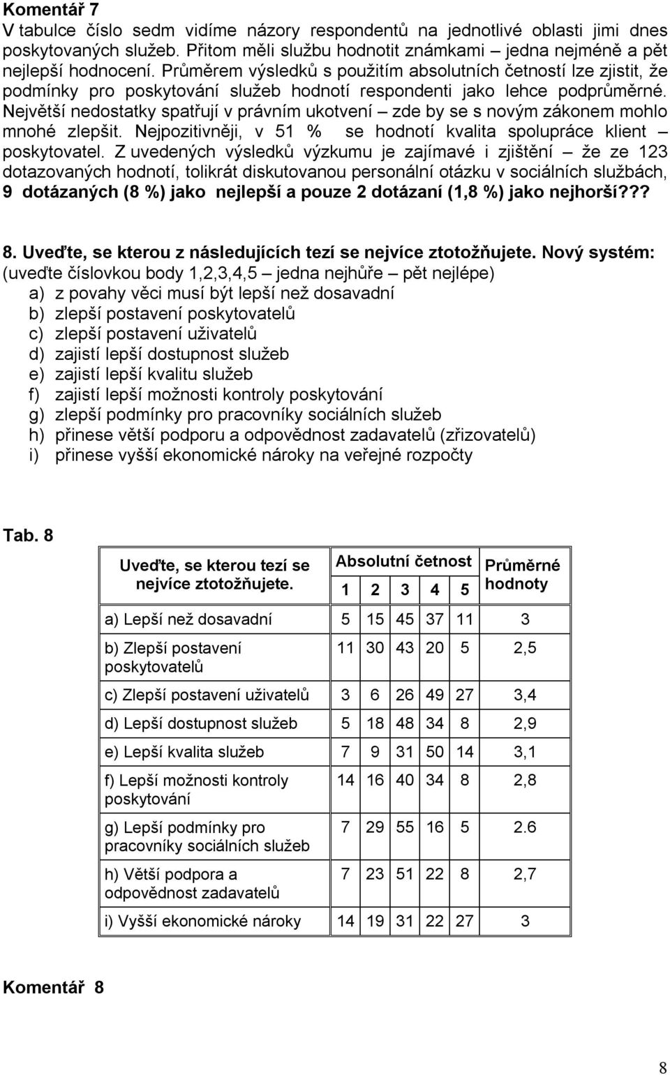 Největší nedostatky spatřují v právním ukotvení zde by se s novým zákonem mohlo mnohé zlepšit. Nejpozitivněji, v 51 % se hodnotí kvalita spolupráce klient poskytovatel.