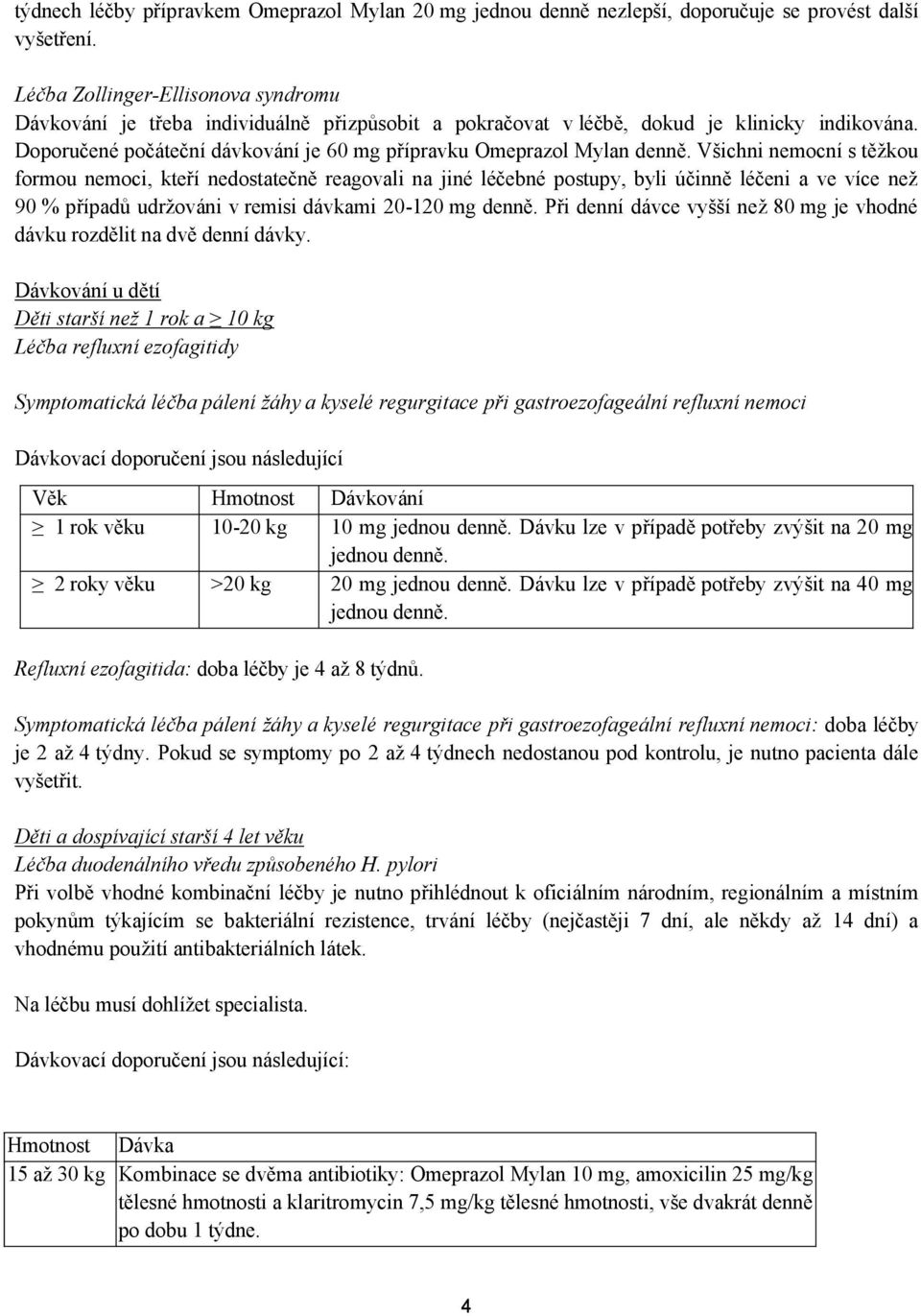 Doporučené počáteční dávkování je 60 mg přípravku Omeprazol Mylan denně.