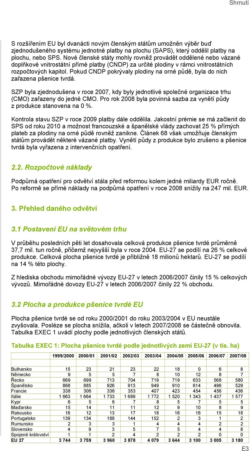 Pokud CNDP pokrývaly plodiny na orné půdě, byla do nich zařazena pšenice tvrdá. SZP byla zjednodušena v roce 2007, kdy byly jednotlivé společné organizace trhu (CMO) zařazeny do jedné CMO.