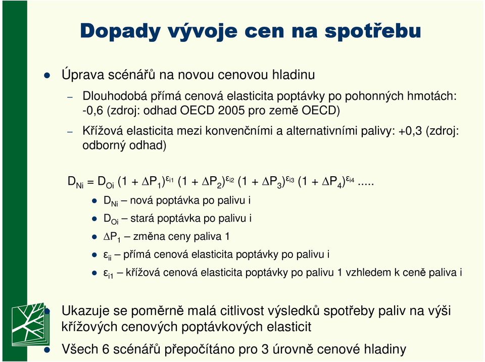 .. D Ni nová poptávka po palivu i D Oi stará poptávka po palivu i P 1 změna ceny paliva 1 ε ii přímá cenová elasticita poptávky po palivu i ε i1 křížová cenová elasticita poptávky