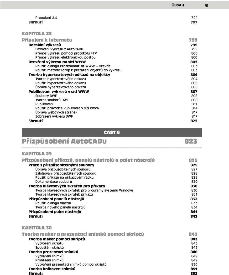 hypertextového odkazu 804 Použití hypertextového odkazu 806 Úprava hypertextového odkazu 806 Publikování výkresů v síti WWW 807 Soubory DWF 808 Tvorba souborů DWF 808 Publikování 811 Použití průvodce