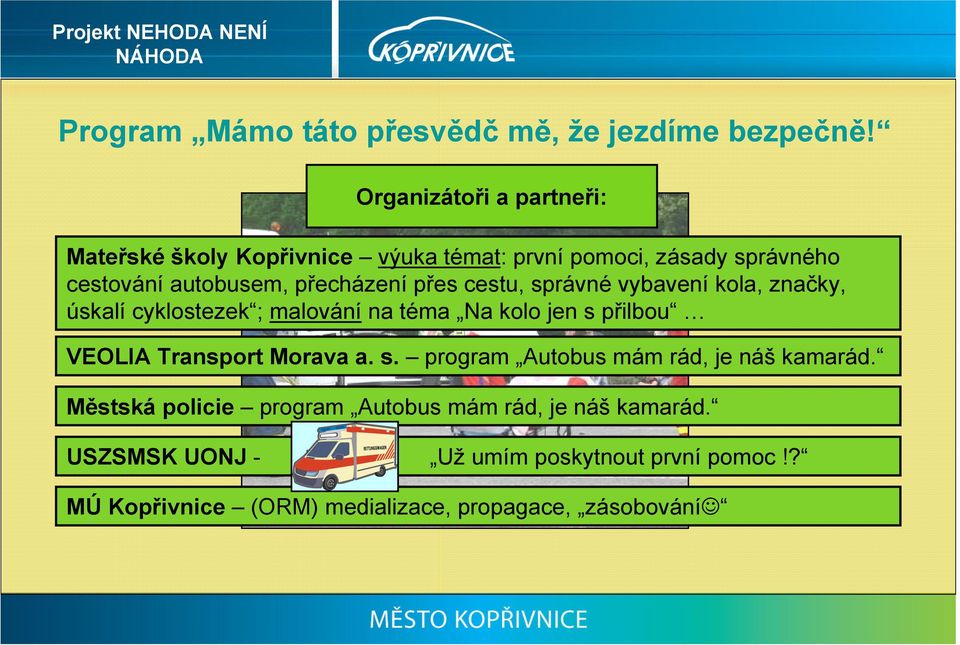 přes cestu, správné vybavení kola, značky, úskalí cyklostezek ; malování na téma Na kolo jen s přilbou VEOLIA Transport Morava