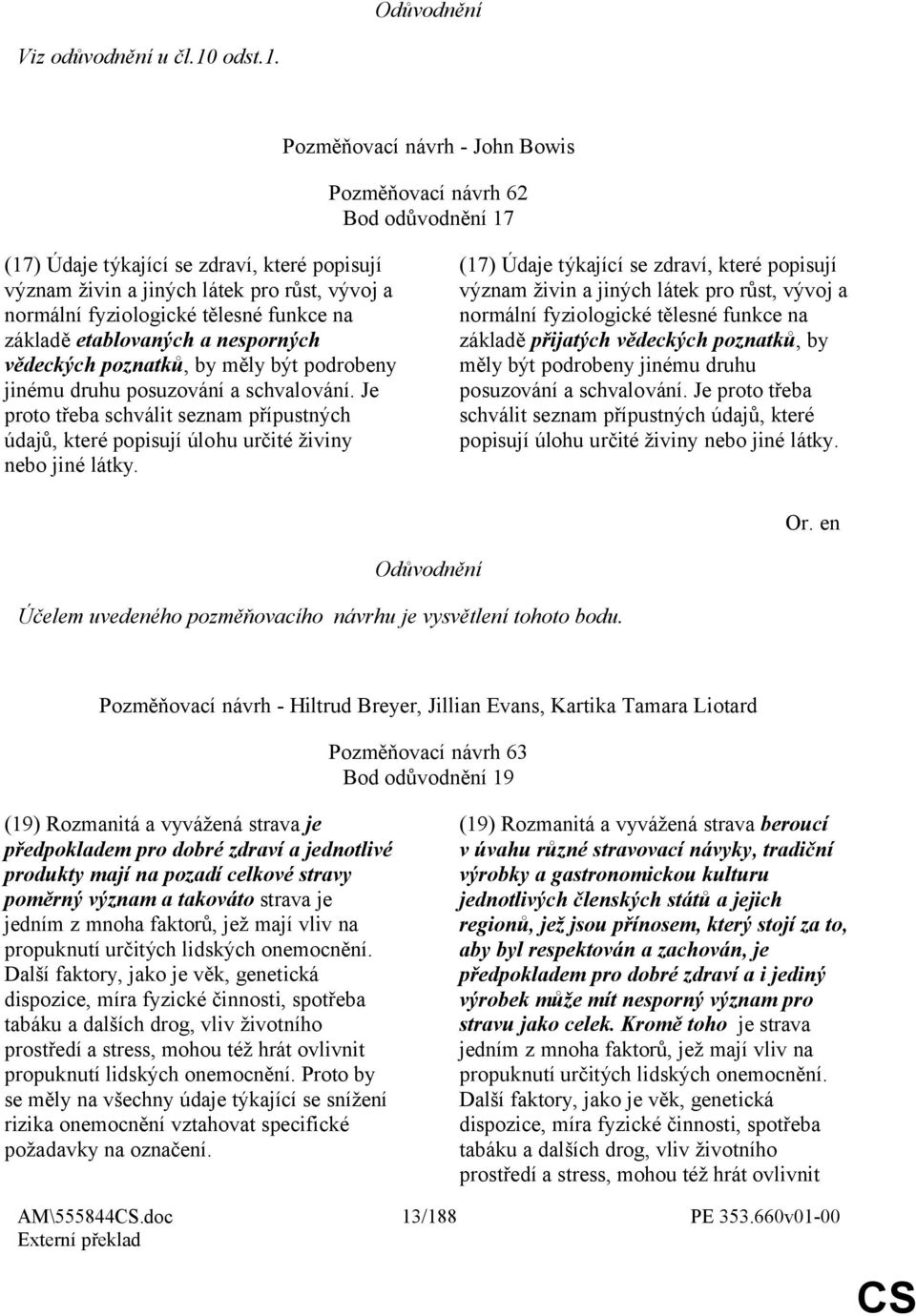 Pozměňovací návrh - John Bowis Pozměňovací návrh 62 Bod odůvodnění 17 (17) Údaje týkající se zdraví, které popisují význam živin a jiných látek pro růst, vývoj a normální fyziologické tělesné funkce