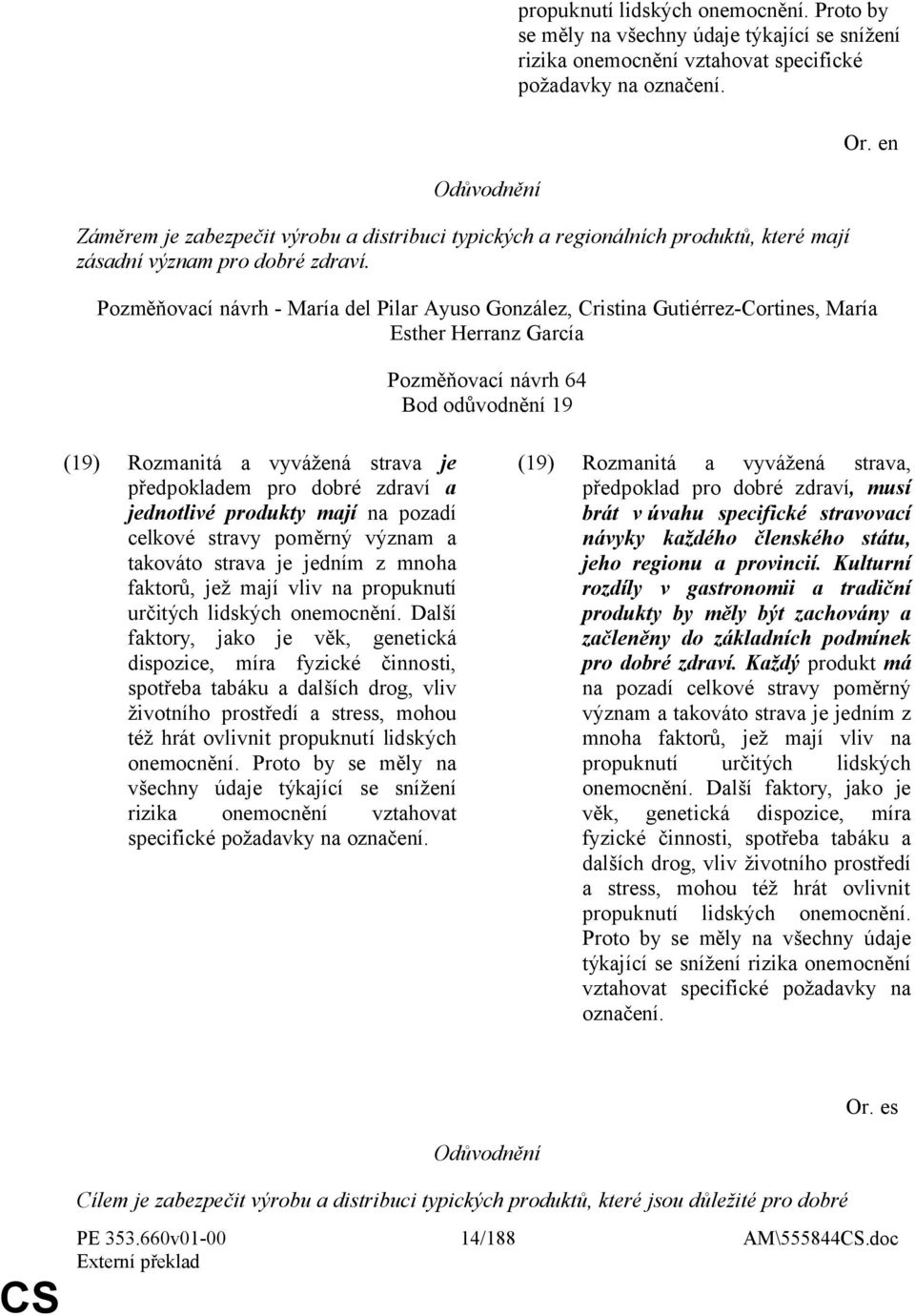 Pozměňovací návrh - María del Pilar Ayuso González, Cristina Gutiérrez-Cortines, María Esther Herranz García Pozměňovací návrh 64 Bod odůvodnění 19 (19) Rozmanitá a vyvážená strava je předpokladem