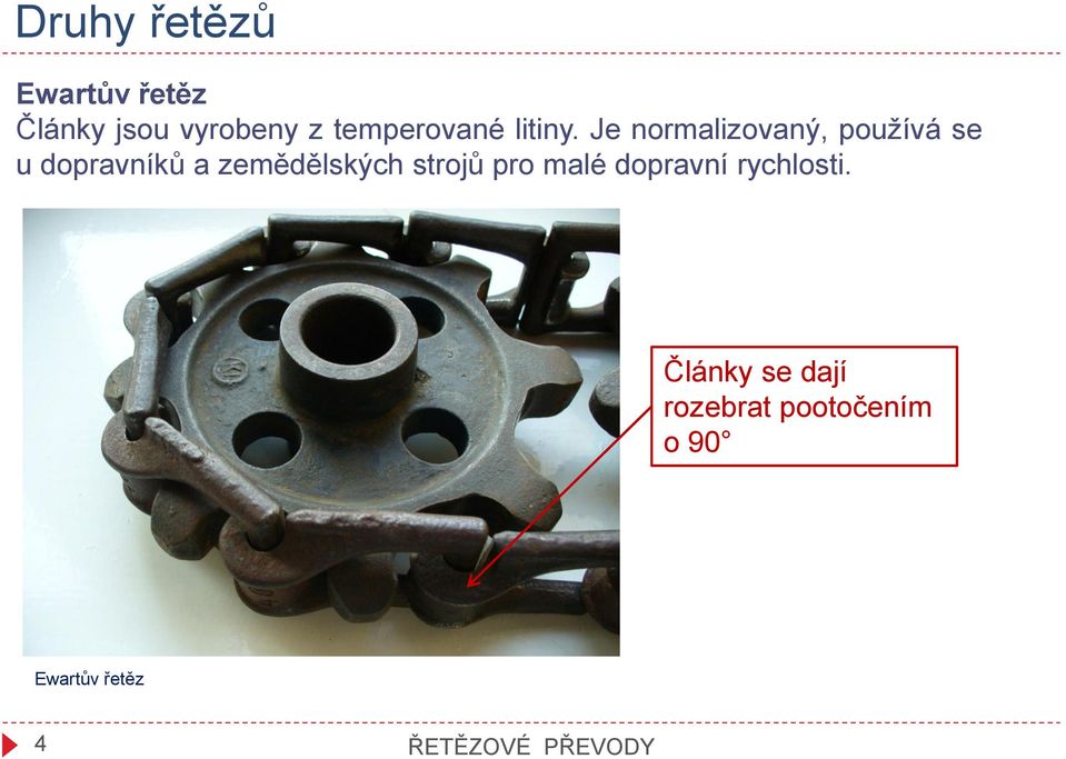 Je normalizovaný, používá se u dopravníků a zemědělských