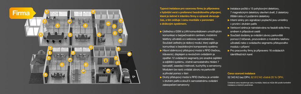 Součástí ústředny je rádiový modul, který zajišťuje komunikaci s bezdrátovými komponenty systému a Hlavní sběrnicový přístupový modul s RFID čtečkou, klávesnicí, displejem a revolučním ovládáním je