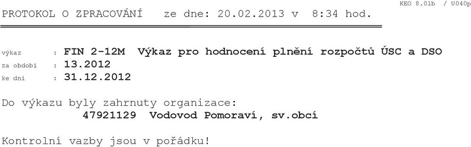 a DSO za období : 13.2012 