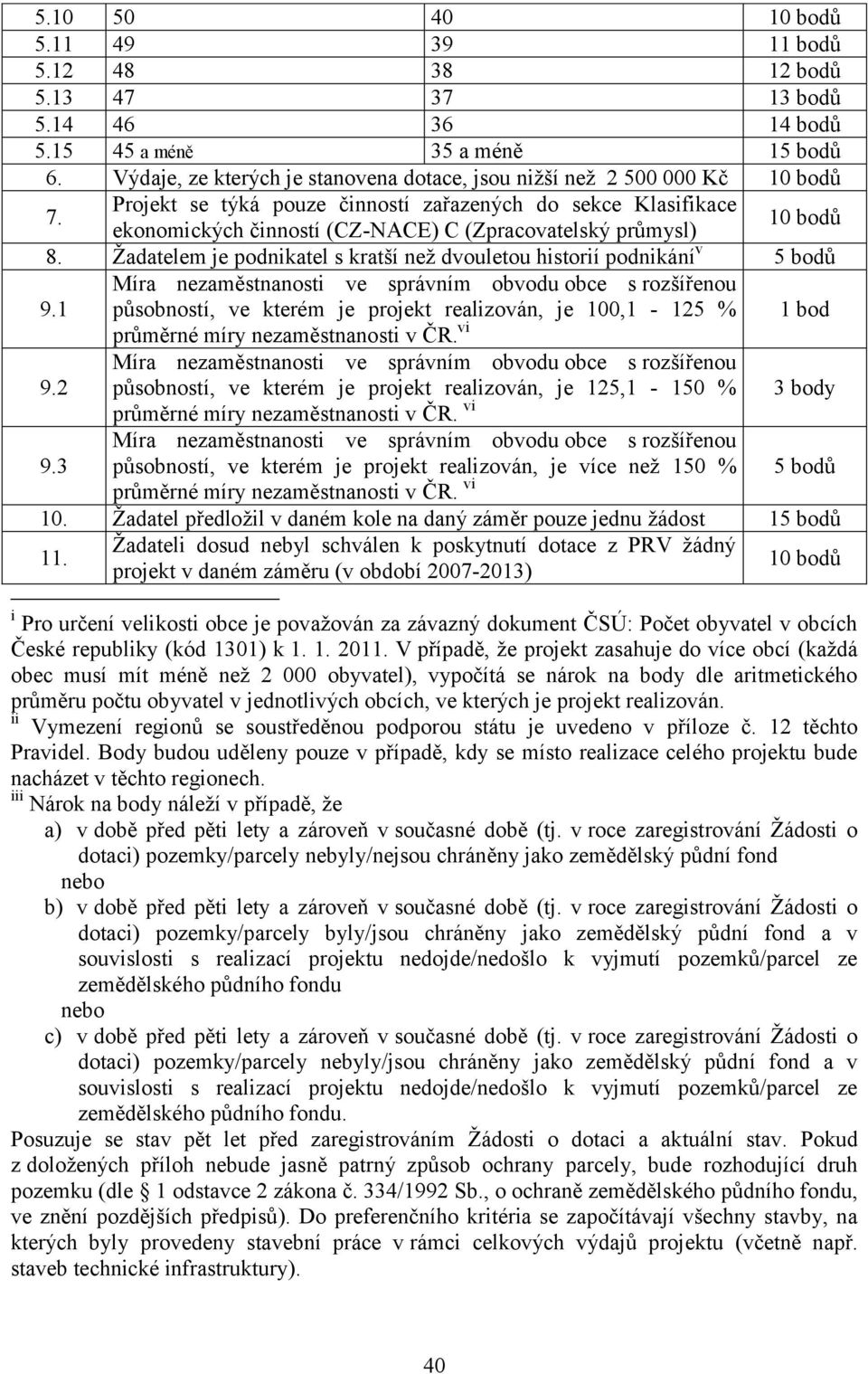 Projekt se týká pouze činností zařazených do sekce Klasifikace ekonomických činností (CZ-NACE) C (Zpracovatelský průmysl) 10 bodů 8.