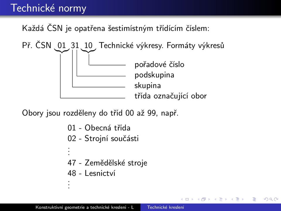 Formáty výkresů pořadové číslo podskupina skupina třída označující obor Obory