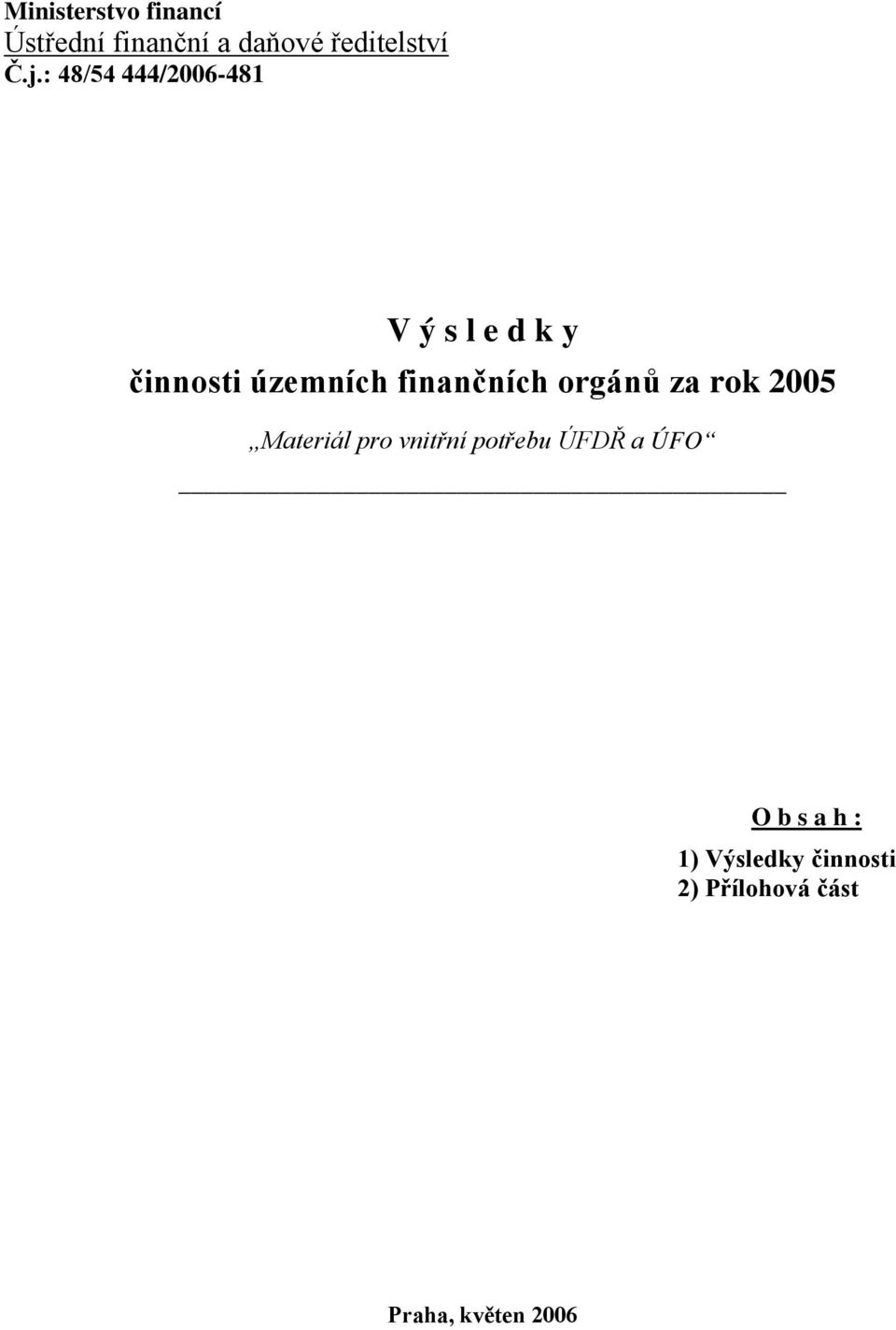 orgánů za rok 2005 Materiál pro vnitřní potřebu ÚFDŘ a ÚFO