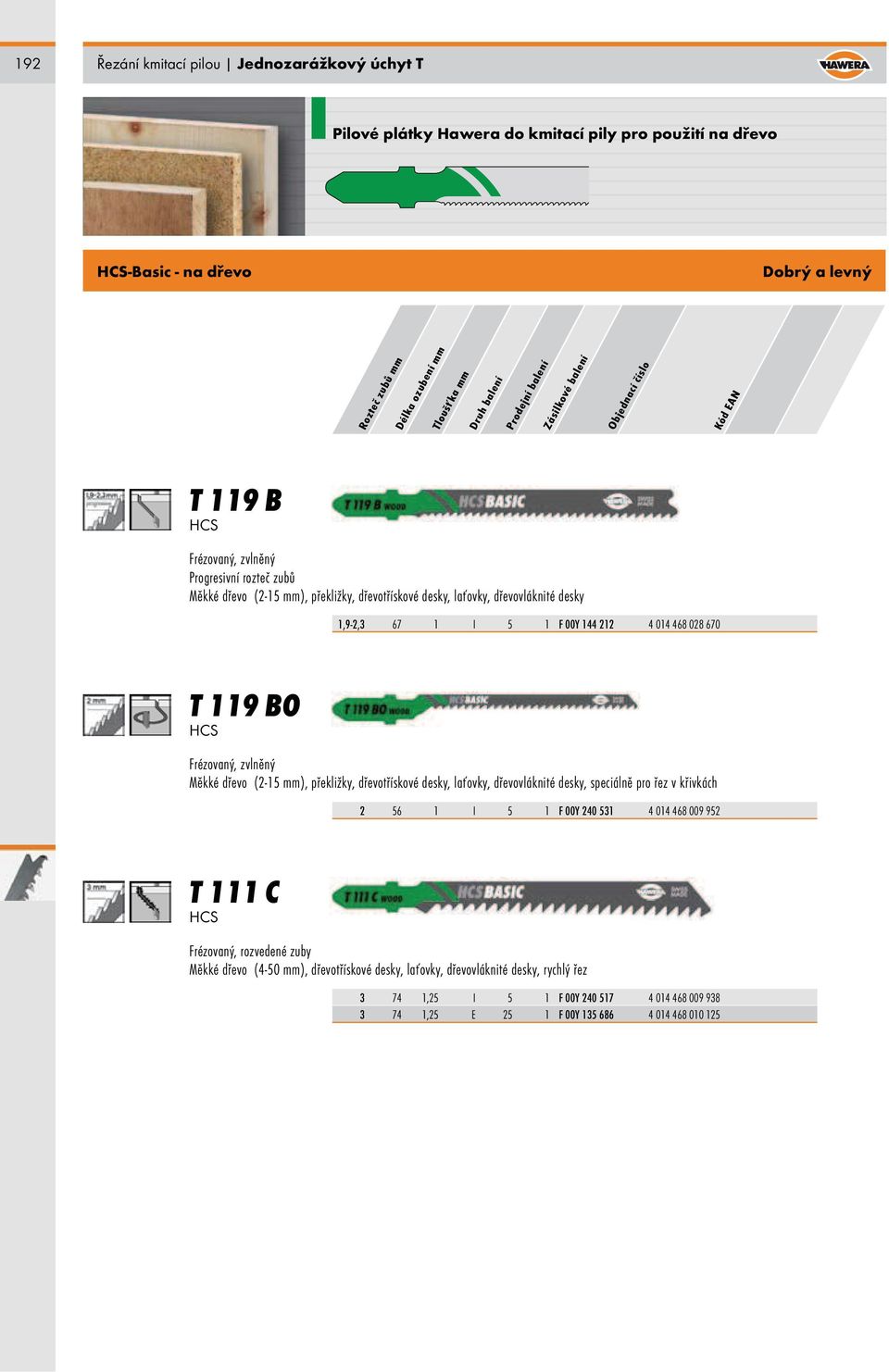dřevo (2-15 mm), překližky, dřevotřískové desky, laťovky, dřevovláknité desky, speciálně pro řez v křivkách 2 56 1 I 5 1 F 00Y 240 531 4 014 468 009 952 T 111 C Měkké
