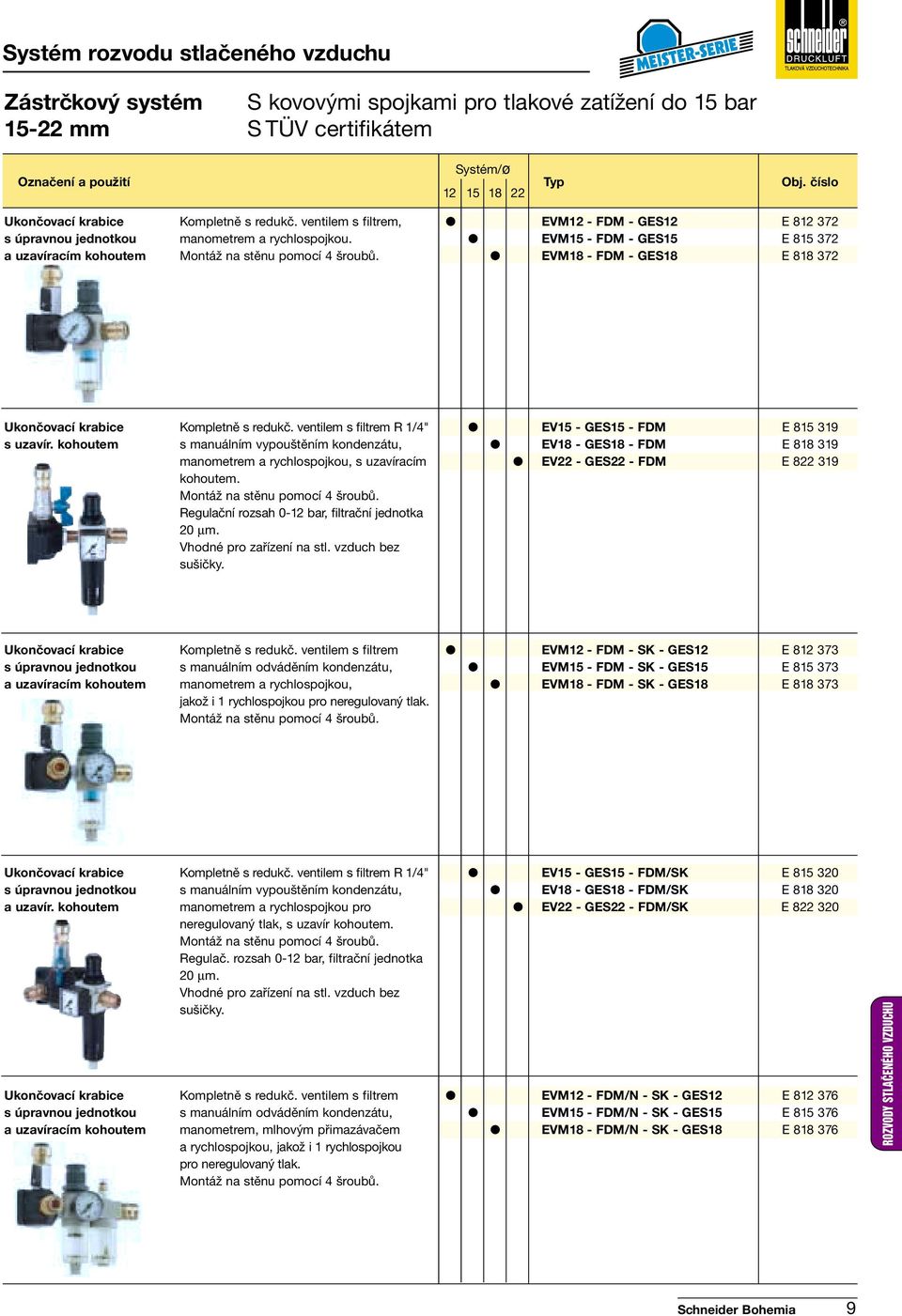 EVM18 - FDM - GES18 E 818 372 Ukončovací krabice Kompletně s redukč. ventilem s filtrem R 1/4" EV15 - GES15 - FDM E 815 319 s uzavír.