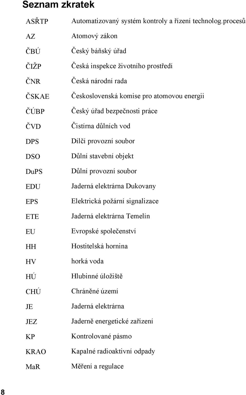 důlních vod Dílčí provozní soubor Důlní stavební objekt Důlní provozní soubor Jaderná elektrárna Dukovany Elektrická požární signalizace Jaderná elektrárna Temelín Evropské