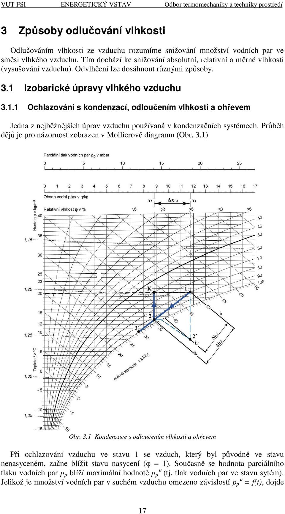 Izobarické úray lhkého zduchu 3.1.1 Ochlazoání s kondenzací, odloučení lhkosti a ohřee Jedna z nejběžnějších úra zduchu oužíaná kondenzačních systéech.