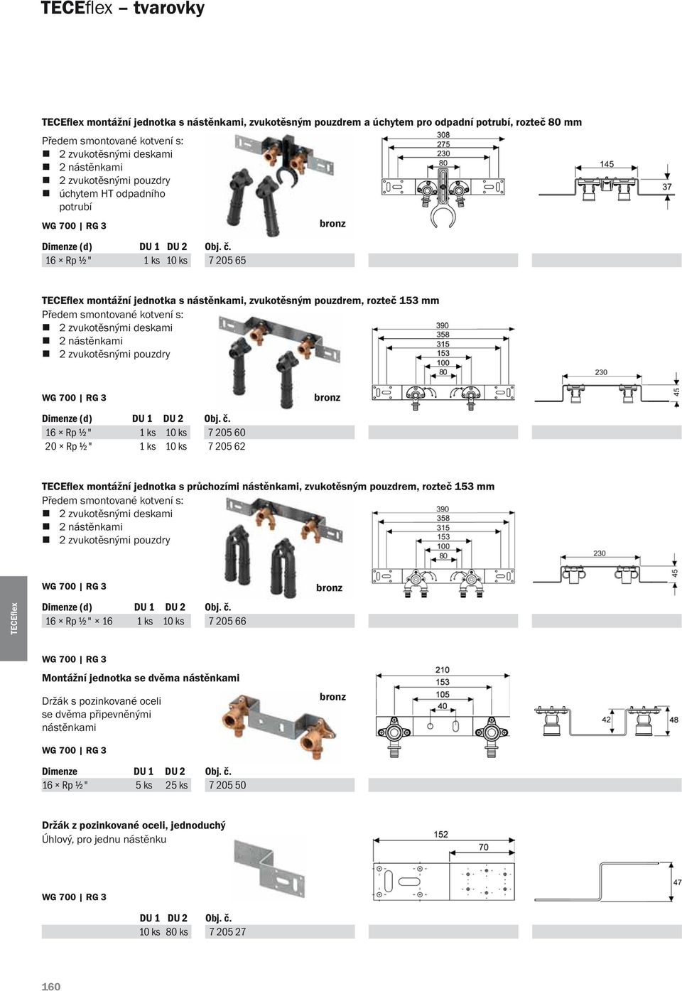 16 Rp ½" 1 ks 10 ks 7 205 65 montážní jednotka s nástěnkami, zvukotěsným pouzdrem, rozteč 153 mm Předem smontované kotvení s: 2 zvukotěsnými deskami 2 nástěnkami 2 zvukotěsnými pouzdry Dimenze (d) DU