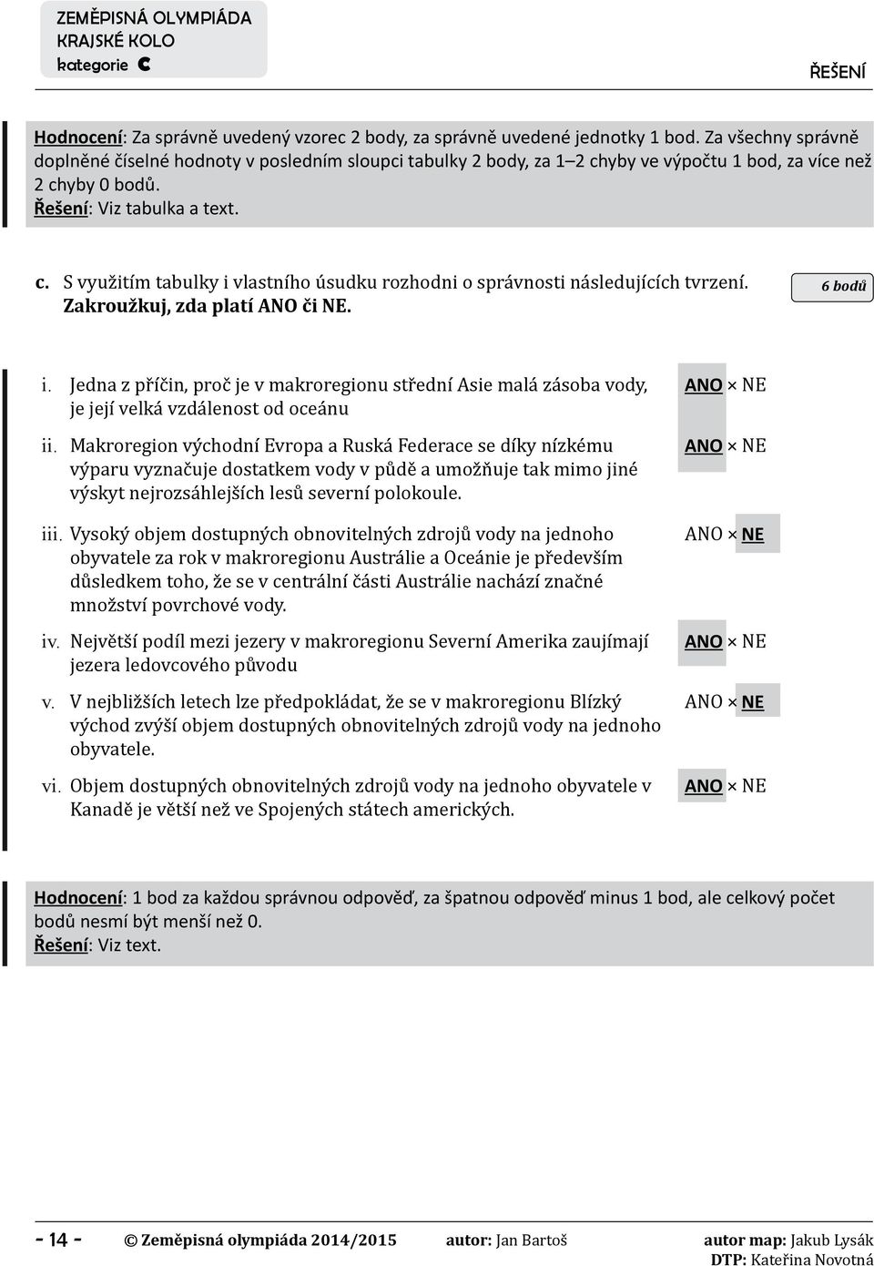 Zakroužkuj, zda platí ANO či NE. 6 bodů i. Jedna z příčin, proč je v makroregionu střední Asie malá zásoba vody, je její velká vzdálenost od oceánu ii.