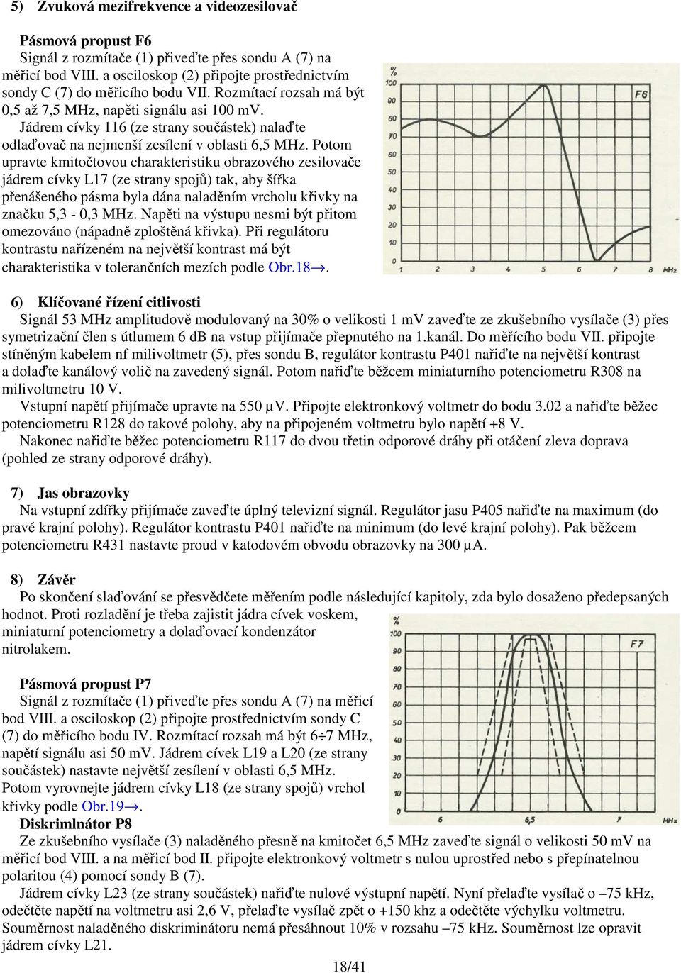 Jádrem cívky 116 (ze strany součástek) nalaďte odlaďovač na nejmenší zesílení v oblasti 6,5 MHz.