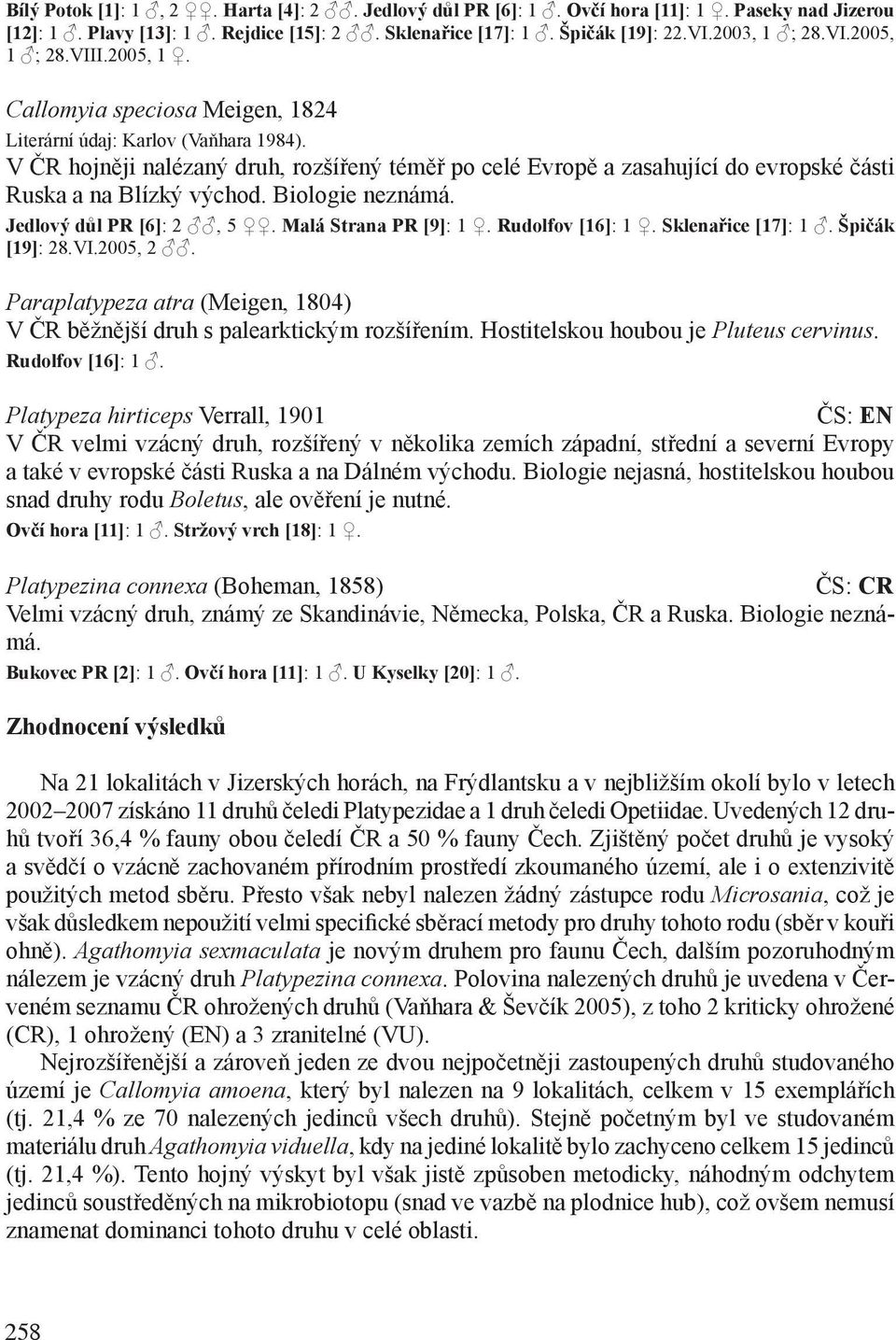 Biologie neznámá. Jedlový důl PR [6]: 2, 5. Malá Strana PR [9]: 1. Rudolfov [16]: 1. Sklenařice [17]: 1. Špičák [19]: 28.VI.2005, 2.