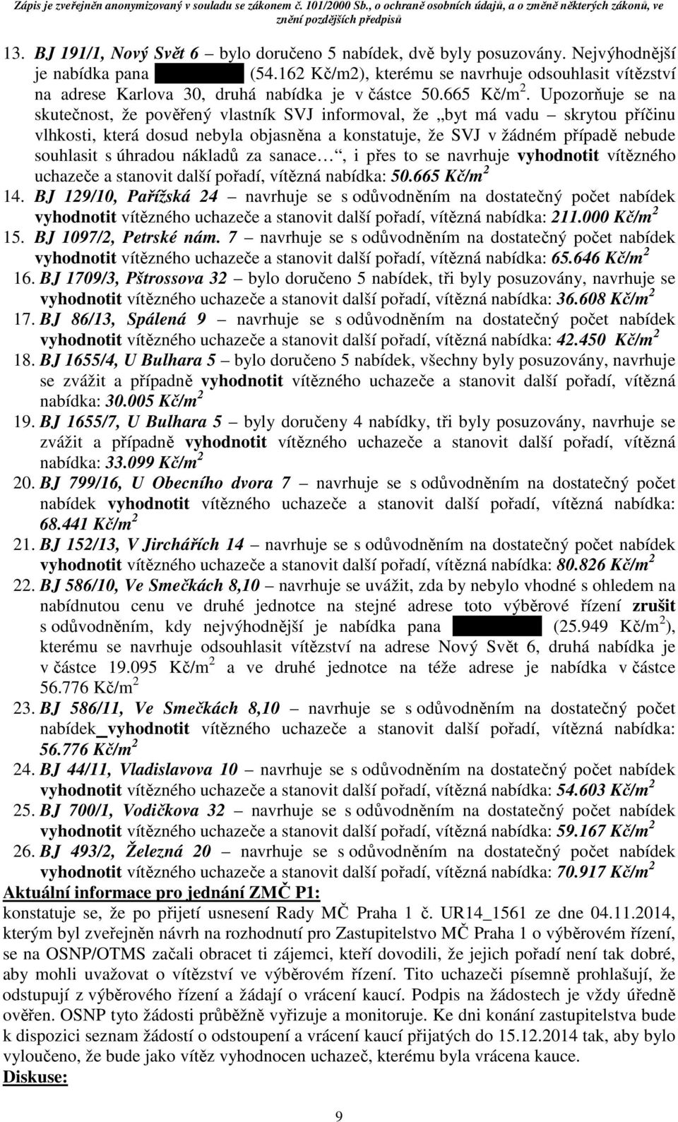 Upozorňuje se na skutečnost, že pověřený vlastník SVJ informoval, že byt má vadu skrytou příčinu vlhkosti, která dosud nebyla objasněna a konstatuje, že SVJ v žádném případě nebude souhlasit s