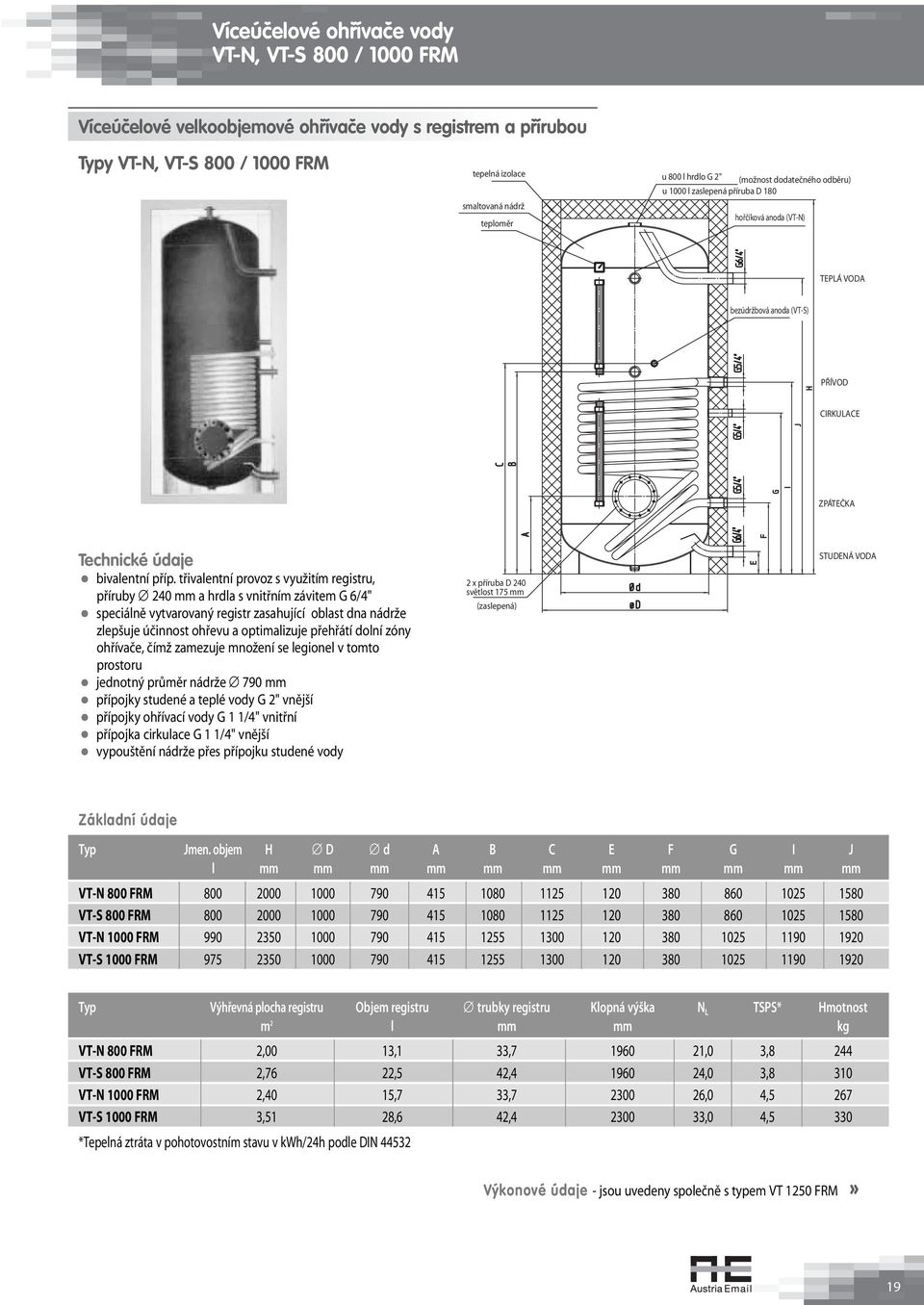 třivalentní provoz s využitím registru, příruby 240 mm a hrdla s vnitřním závitem G 6/4" speciálně vytvarovaný registr zasahující oblast dna nádrže zlepšuje účinnost ohřevu a optimalizuje přehřátí