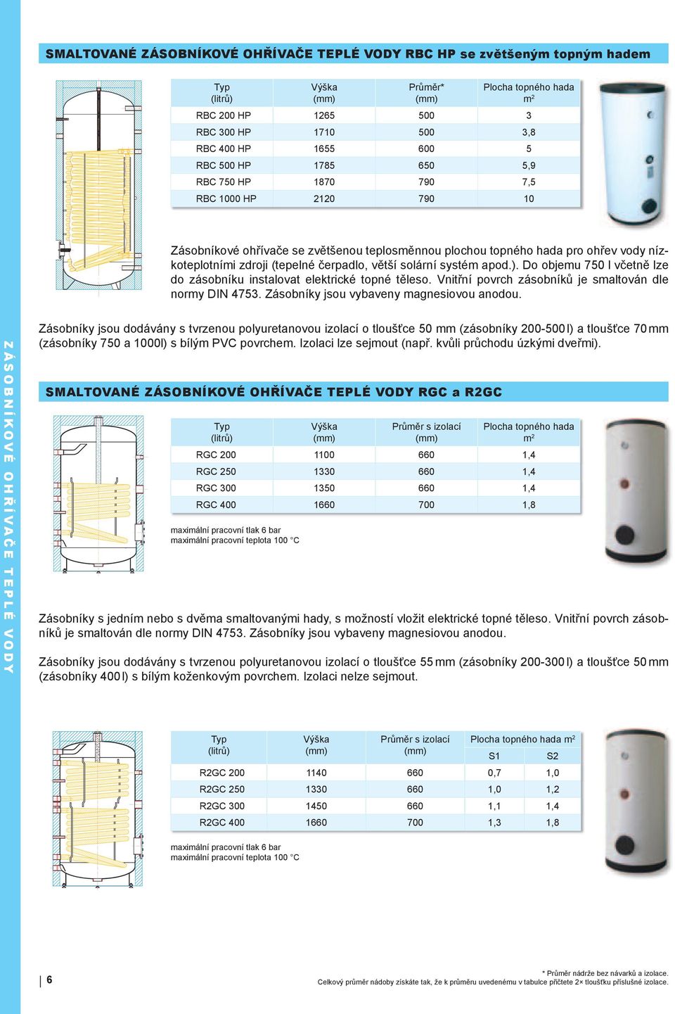 ). Do objemu 750 l včetně lze do zásobníku instalovat elektrické topné těleso. Vnitřní povrch zásobníků je smaltován dle normy DIN 4753. Zásobníky jsou vybaveny magnesiovou anodou.