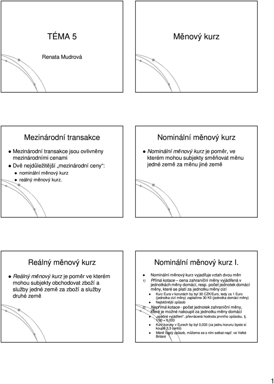 obchodovat zboží a služby jedné země za zboží a služby druhé země Nominální měnový kurz I.