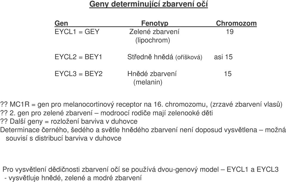 gen pro zelené zbarvení modroocí rodie mají zelenooké dti?