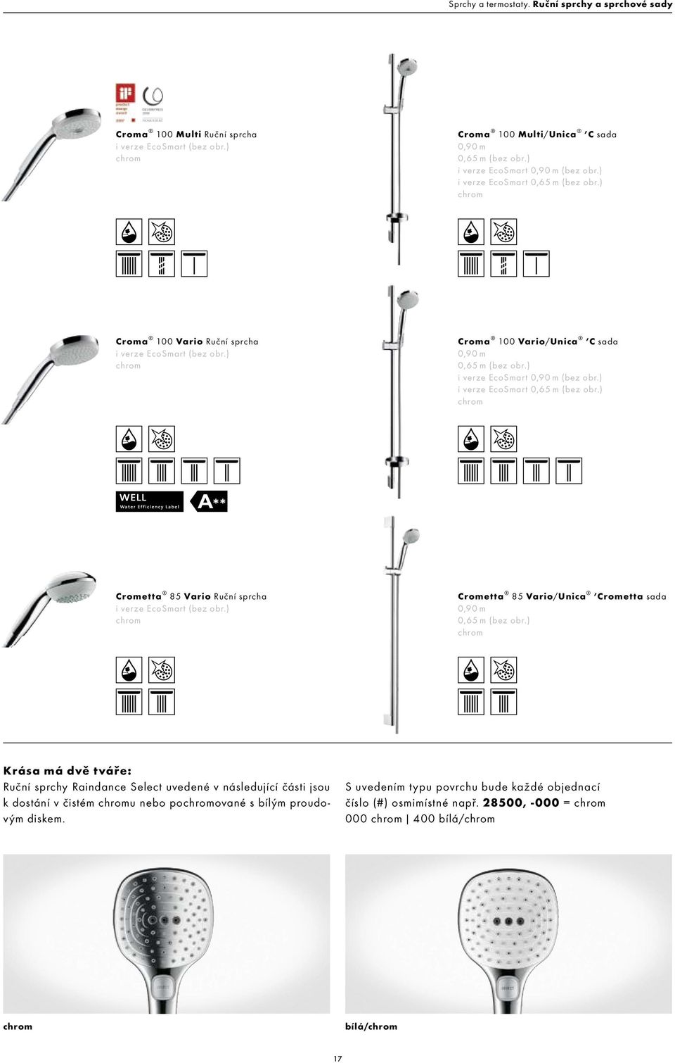 ) i verze EcoSmart 0,65 m (bez obr.) Crometta 85 Vario Ruční sprcha i verze EcoSmart (bez obr.) Crometta 85 Vario/Unica Crometta sada 0, 9 0 m 0,65 m (bez obr.