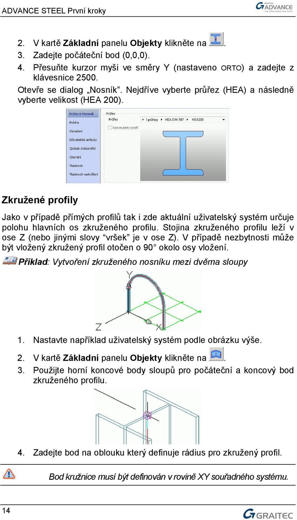 Stojina zkruženého profilu leží v ose Z (nebo jinými slovy vršek je v ose Z). V případě nezbytnosti může být vložený zkružený profil otočen o 90 okolo osy vložení.