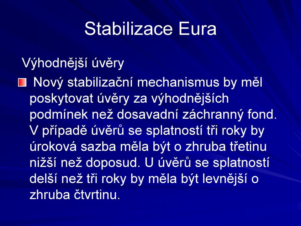 V případě úvěrů se splatností tři roky by úroková sazba měla být o zhruba