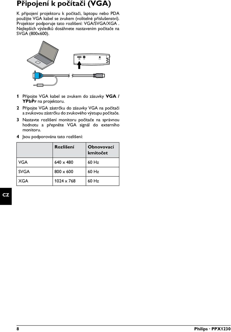 Laptop VGA P2 1 Připojte VGA kabel se zvukem do zásuvky VGA / YPbPr na projektoru.