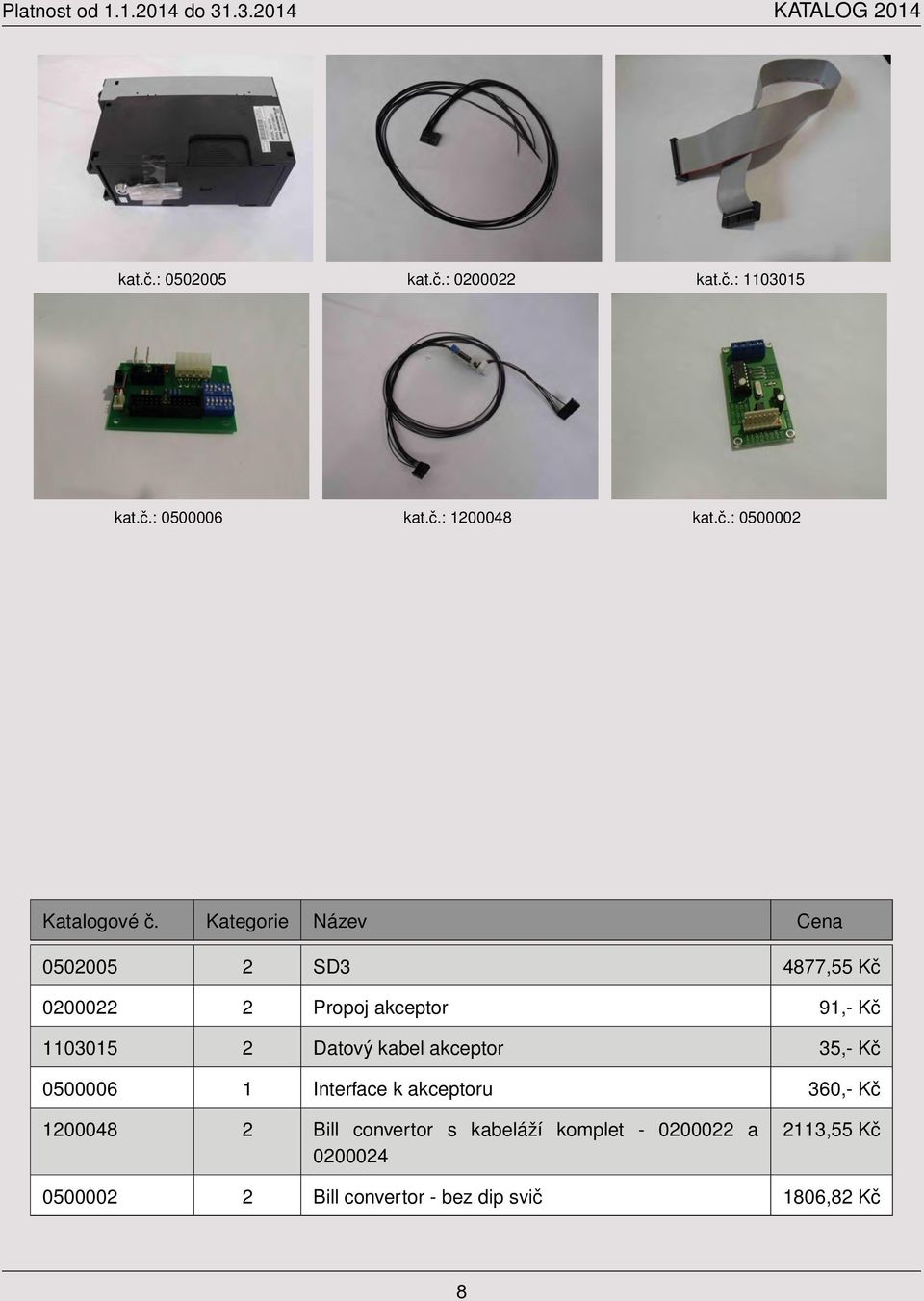 0200022 2 Propoj akceptor 91,- Kč 1103015 2 Datový kabel akceptor 35,- Kč 0500006 1