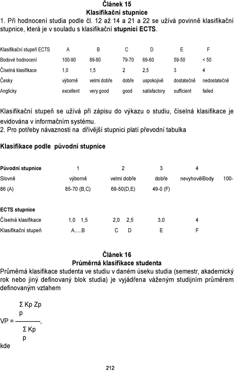 Anglicky excellent very good good satisfactory sufficient failed Klasifikační stupeň se užívá při zápisu do výkazu o studiu, číselná klasifikace je evidována v informačním systému. 2.
