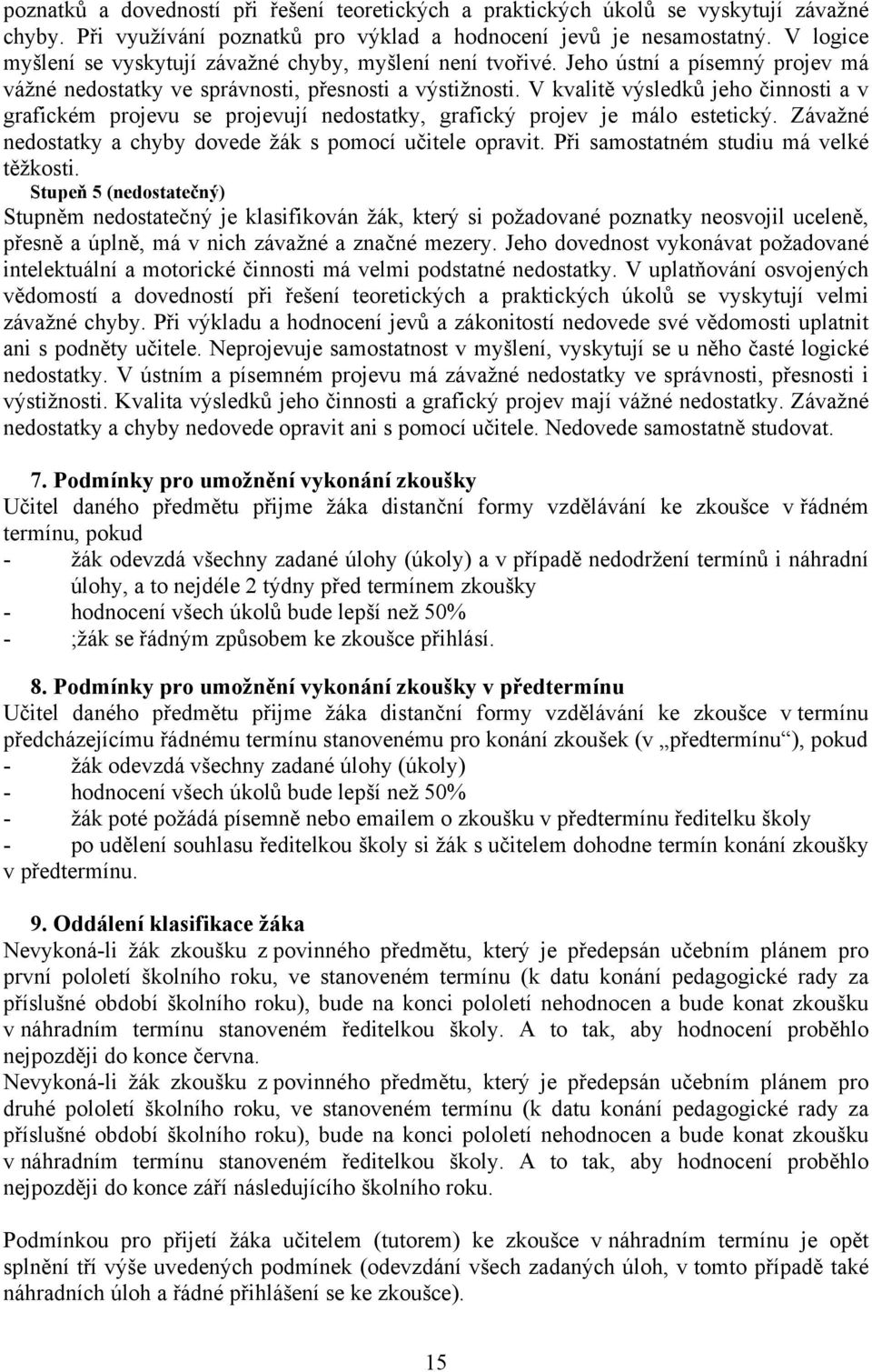 V kvalitě výsledků jeho činnosti a v grafickém projevu se projevují nedostatky, grafický projev je málo estetický. Závažné nedostatky a chyby dovede žák s pomocí učitele opravit.